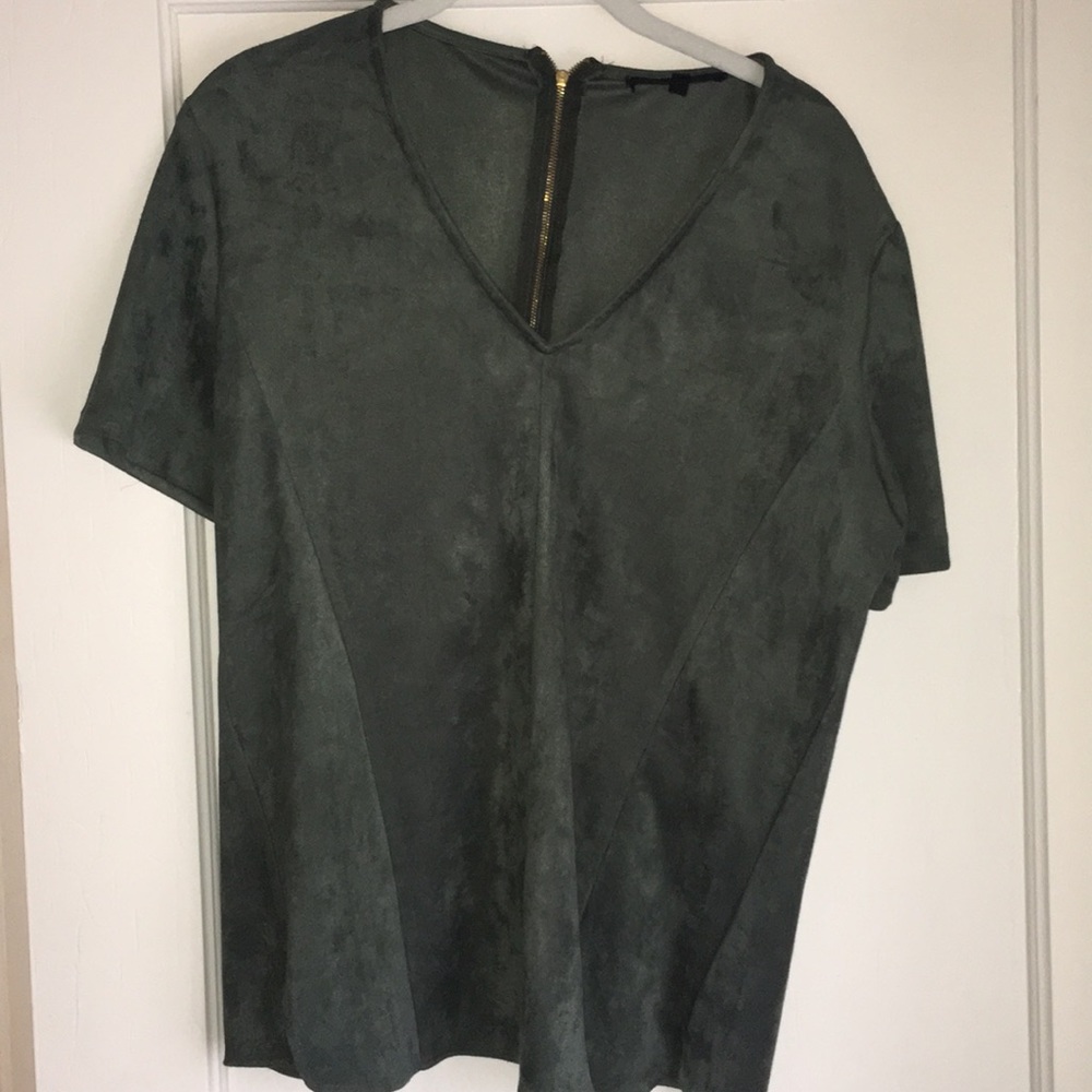 Olivaceous Faux Suede Green Top